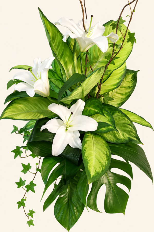 Montage de plantes et fleurs sur fond ivoire