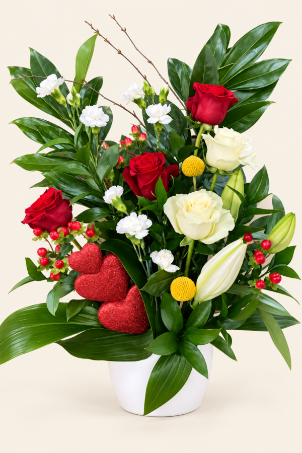 Montage pour la St-Valentin sur fond ivoire