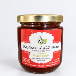 Confiture fraises et rhubarbe 250 ml sur fond pâle