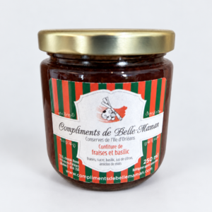 Confiture fraises et basilic 250 ml sur fond pâle