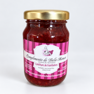 Confiture de framboises 125 ml sur fond pâle