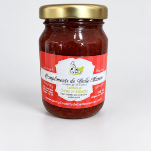 Confiture fraises et rhubarbe 125 ml sur fond pâle