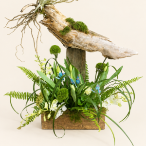 Corbeille avec branches et plantes l’original sur fond ivoire