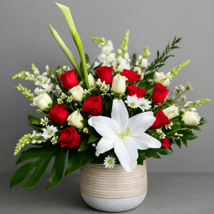 Corbeille de fleurs la beauté du rouge