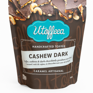 Caramel, noix de cajou et chocolat noir avec sel de mer