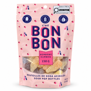 Sachet de bonbons Bouteilles de soda acidulées sur fond blanc