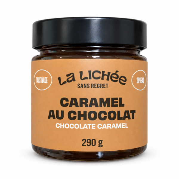 Pot de caramel La Lichée au chocolat 290 g sur fond blanc