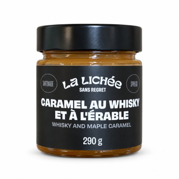 Pot de caramel La Lichée au whisky et à l’érable 290 g sur fond blanc