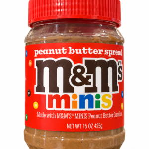 Pot de tartinade au beurre d’arachide M&M’s minis 425 g sur fond blanc