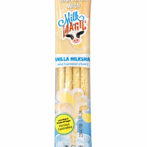 Pailles aromatisées Milk Magic à la vanille, paquet de 4, sur fond blanc