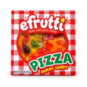 Boîte Efrutti Pizza Gummi Candy sur fond blanc