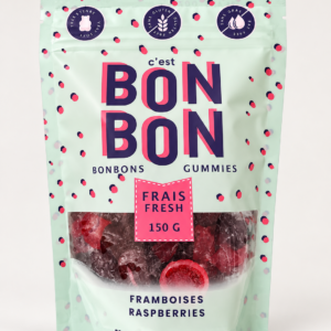 Bon bon Framboises 150 g sur fond pâle