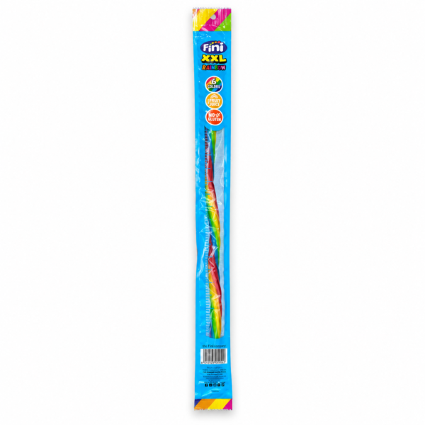 Fini XXL Rainbow, emballage bleu complet sur fond blanc