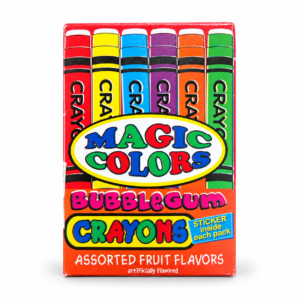Boîte Magic Colors Bubblegum Crayons sur fond blanc