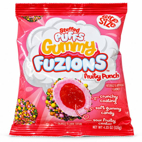 Sachet Stuffed Puffs Gummy Fuzions Fruity Punch sur fond blanc