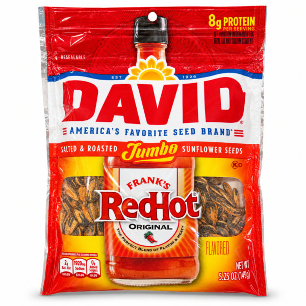 Sachet David Jumbo Frank’s RedHot sur fond blanc